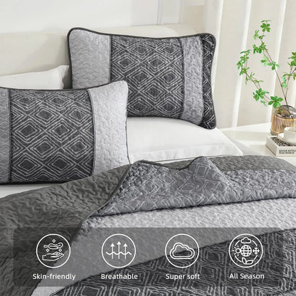 Grey Stripe Plaid Dream Bedspread Coverlet 3 Piece Set - Image 3