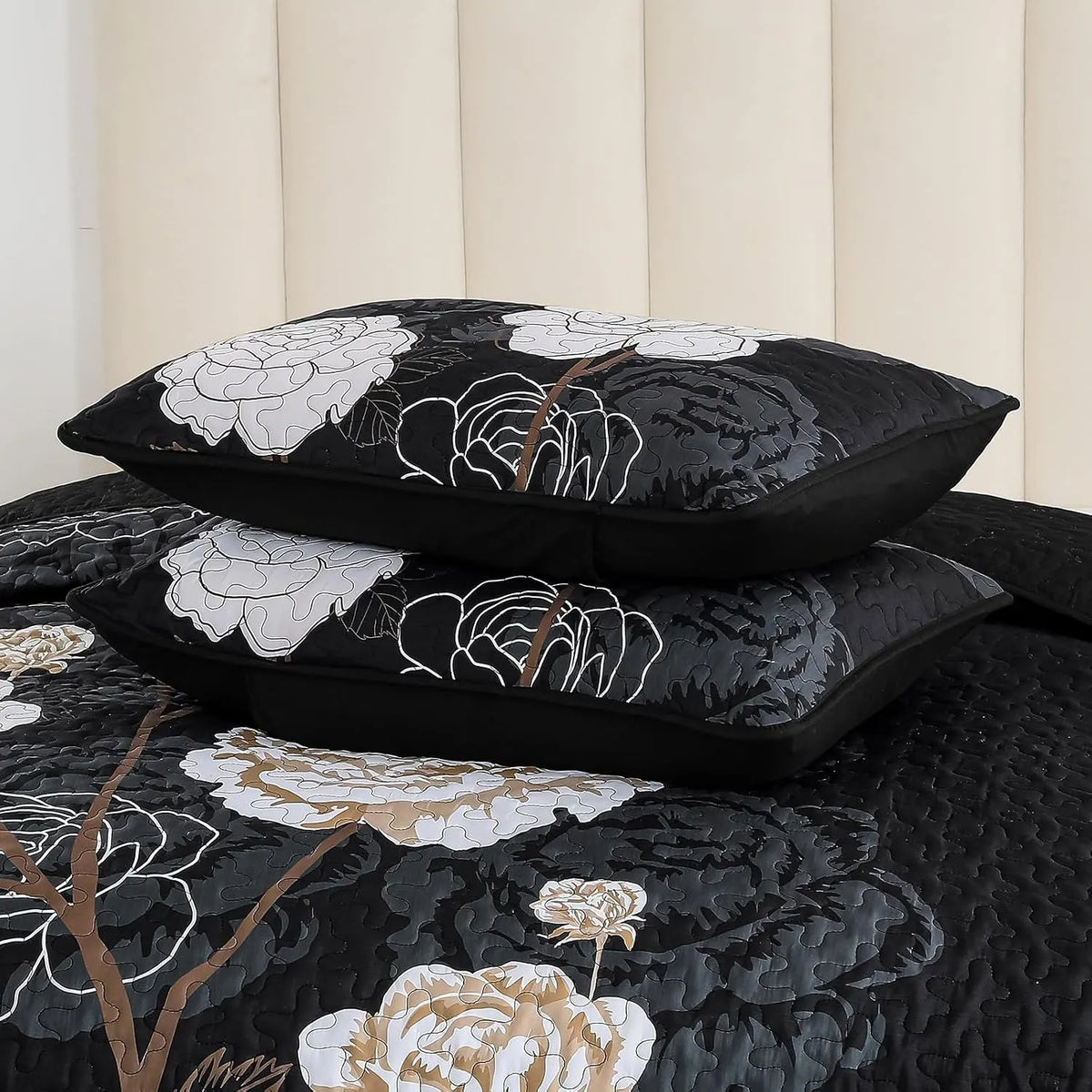 Black Floral Aura Bedspread Coverlet 3 Piece Set - Image 6