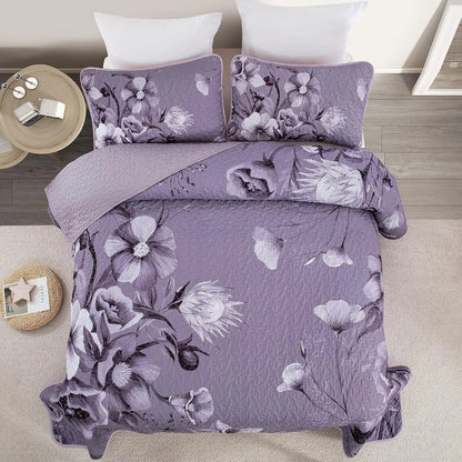 Dark Purple Floral Boho Serenity Bedspread Coverlet 3 Piece Set - Image 3