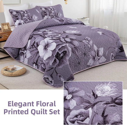 Dark Purple Floral Boho Serenity Bedspread Coverlet 3 Piece Set - Image 4