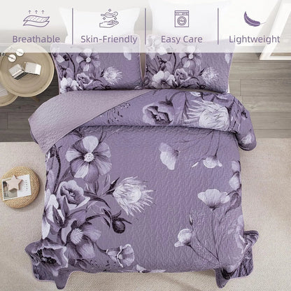 Dark Purple Floral Boho Serenity Bedspread Coverlet 3 Piece Set - Image 5