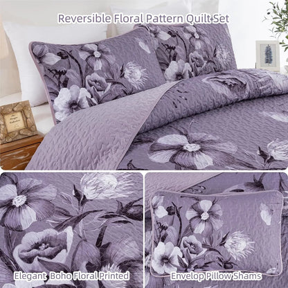 Dark Purple Floral Boho Serenity Bedspread Coverlet 3 Piece Set - Image 6