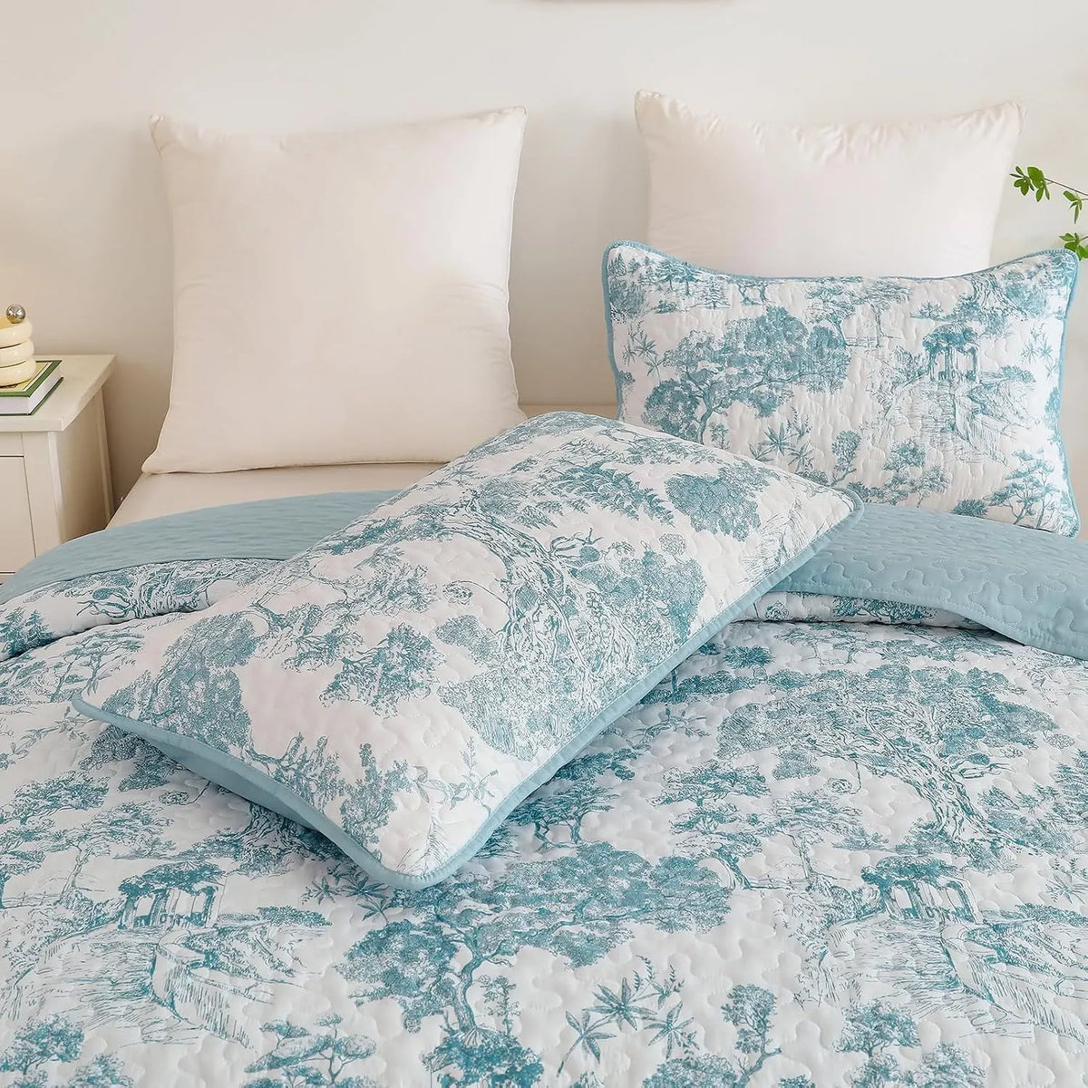 Blue Floral Botanical Serenity Bedspread Coverlet 3 Piece Set - Image 5