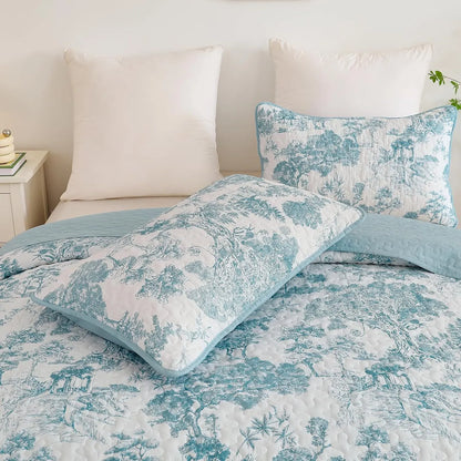 Blue Floral Botanical Serenity Bedspread Coverlet 3 Piece Set - Image 5