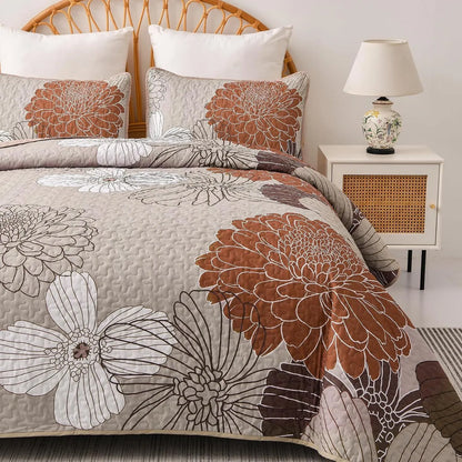 Brown Floral Vista Bedspread Coverlet 3 Piece Set - Image 2