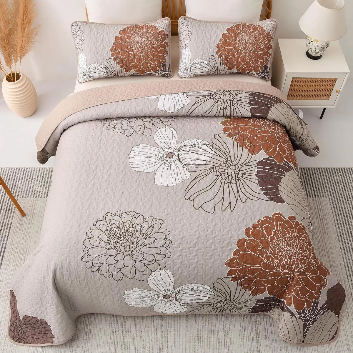 Brown Floral Vista Bedspread Coverlet 3 Piece Set - Image 3