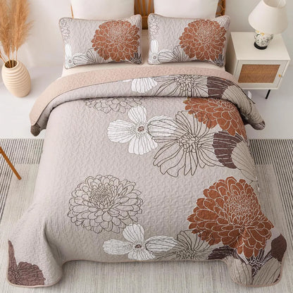 Brown Floral Vista Bedspread Coverlet 3 Piece Set - Image 3