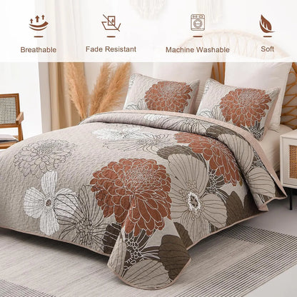 Brown Floral Vista Bedspread Coverlet 3 Piece Set - Image 4