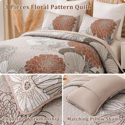 Brown Floral Vista Bedspread Coverlet 3 Piece Set - Image 5