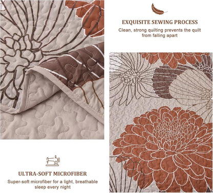 Brown Floral Vista Bedspread Coverlet 3 Piece Set - Image 6