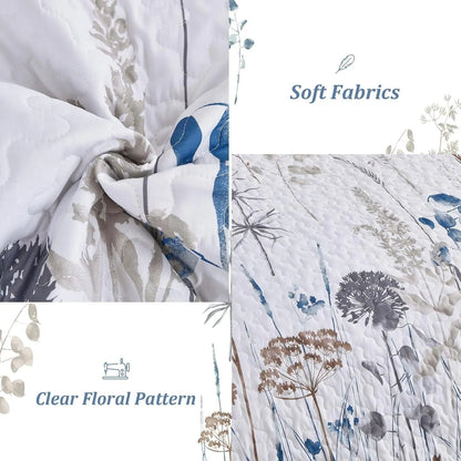 Blue Floral Botanical Charm Bedspread Coverlet 3 Piece Set - Image 5
