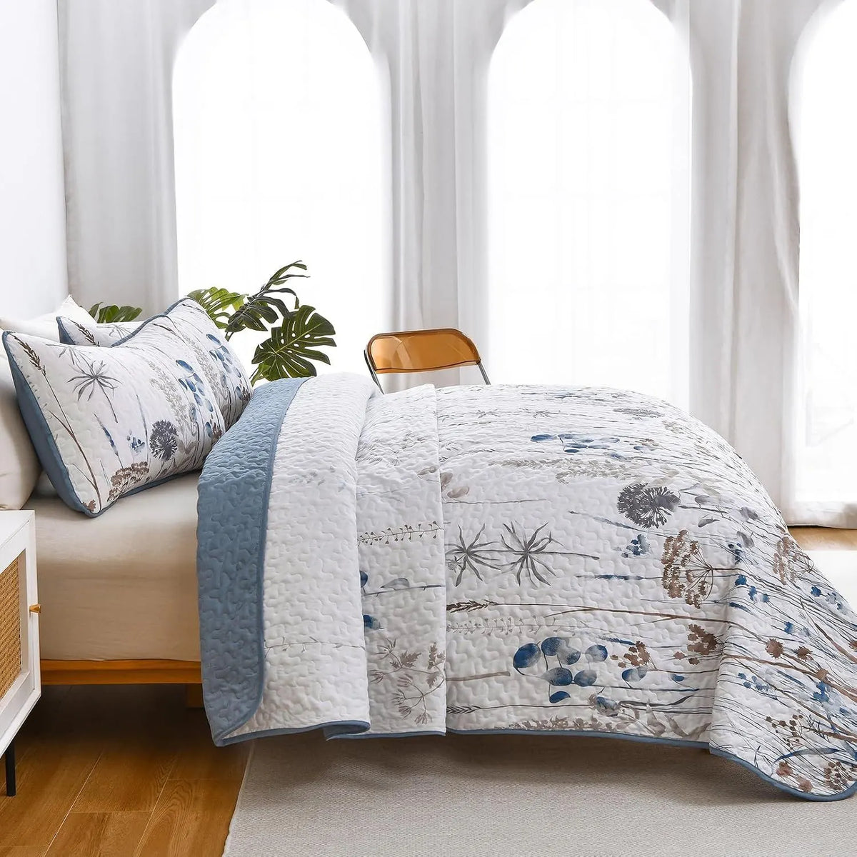 Blue Floral Botanical Charm Bedspread Coverlet 3 Piece Set - Image 8