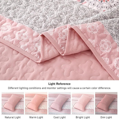 Pink Floral Stripe Bloom Bedspread Coverlet 3 Piece Set - Image 6