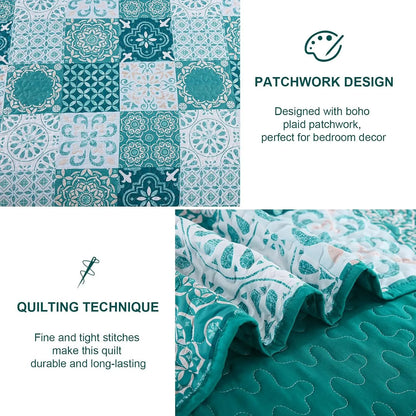 Teal Boho Mosaic Patchwork Coverlet Bedspread Set - Image 5