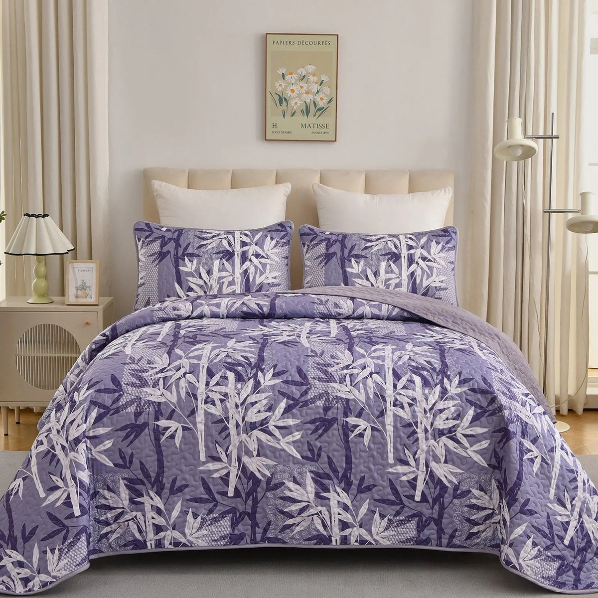 Lavender Bamboo Serenity Bedspread Coverlet 3 Piece Set