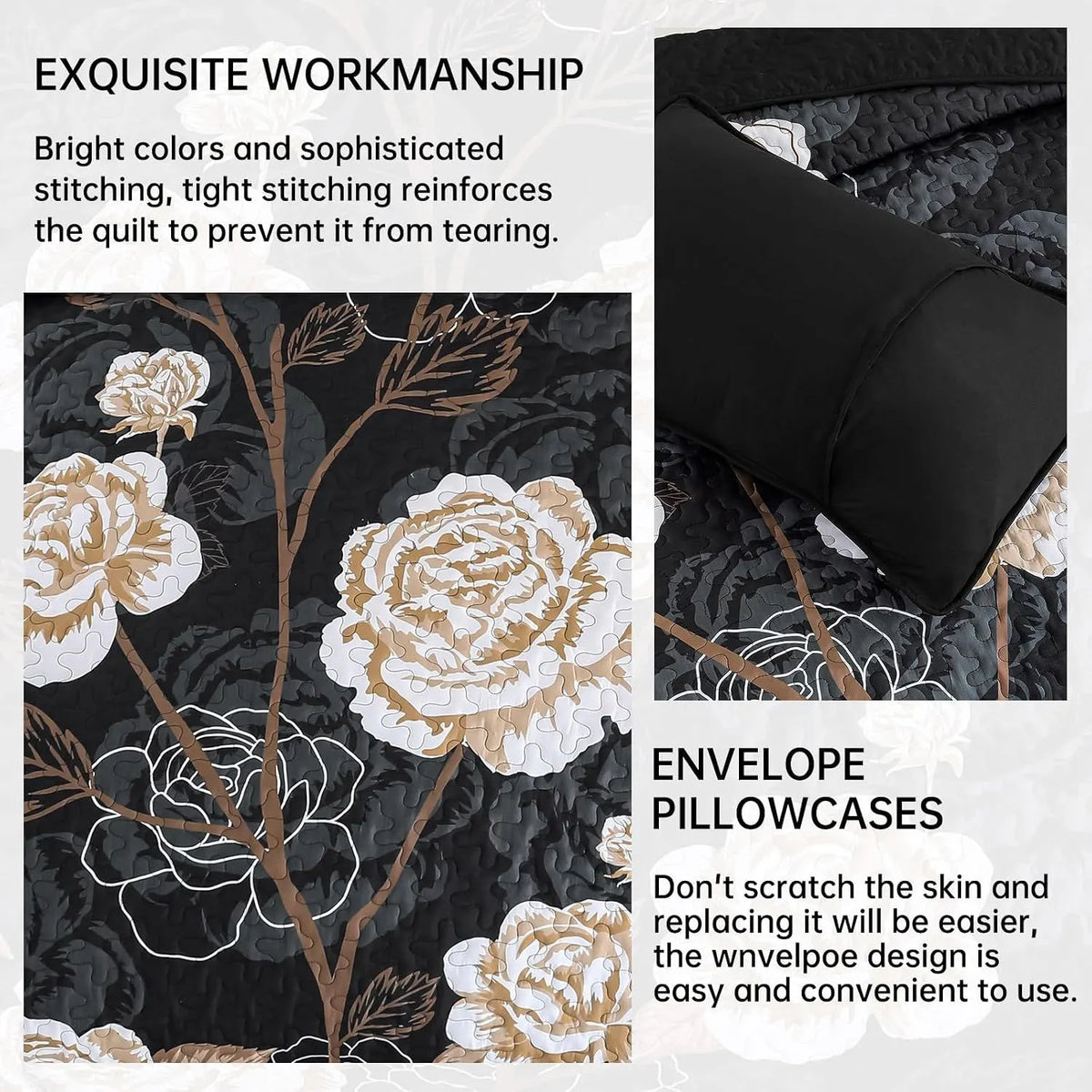 Black Floral Majesty Bedspread Coverlet 3 Piece Set - Image 5