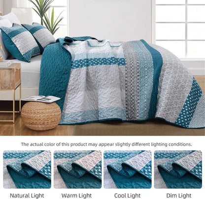 Teal Blue Stripe Boho Elysian Bedspread Coverlet 3 Piece Set - Image 6