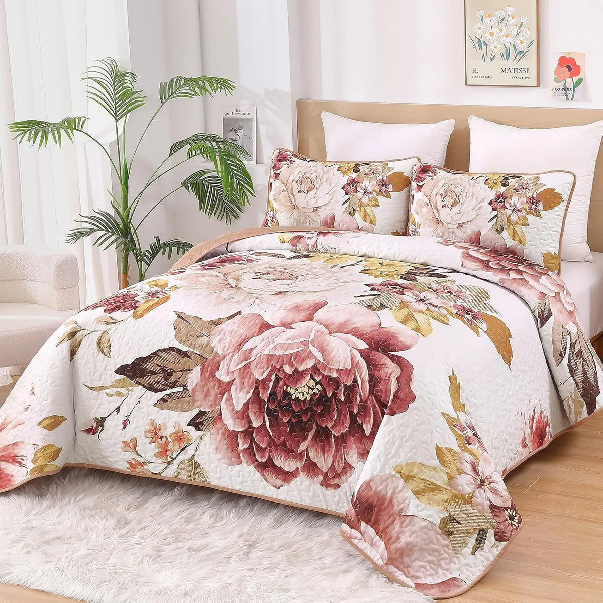 Blush Botanica Reverie 3 Piece Reversible Bedspread Set - Image 3