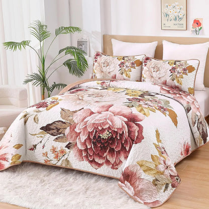 Blush Botanica Reverie 3 Piece Reversible Bedspread Set - Image 3