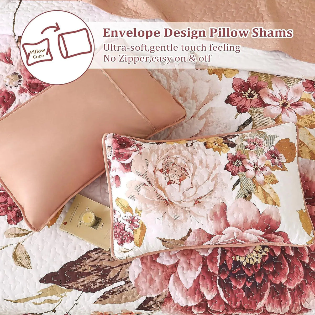 Blush Botanica Reverie 3 Piece Reversible Bedspread Set - Image 5