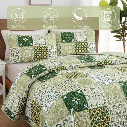 Sage Green Plaid Patchwork Garden Bedspread Coverlet 3 Piece Set - Image 4