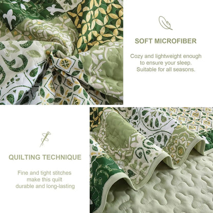 Sage Green Plaid Patchwork Garden Bedspread Coverlet 3 Piece Set - Image 5