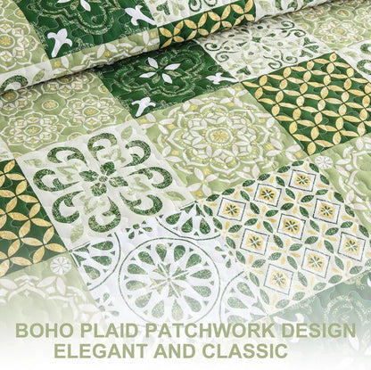 Sage Green Plaid Patchwork Garden Bedspread Coverlet 3 Piece Set - Image 6