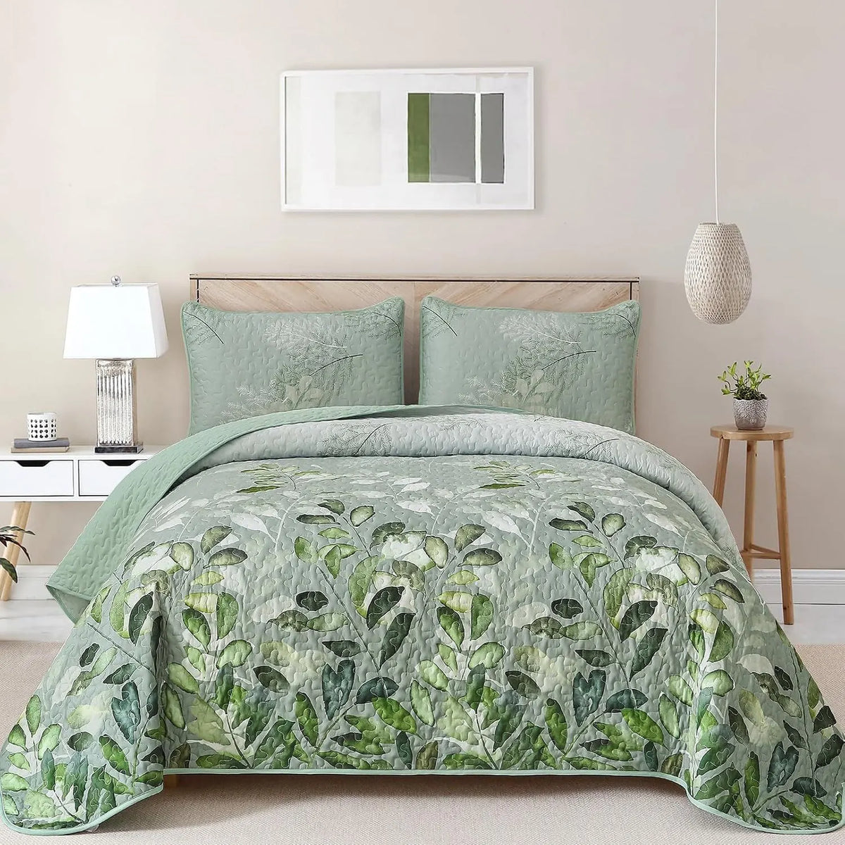 Green Floral Elysian Bedspread Coverlet 3 Piece Set