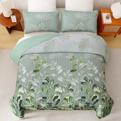 Green Floral Elysian Bedspread Coverlet 3 Piece Set - Image 3