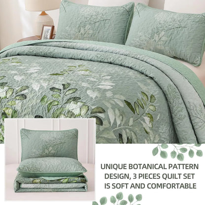 Green Floral Elysian Bedspread Coverlet 3 Piece Set - Image 4