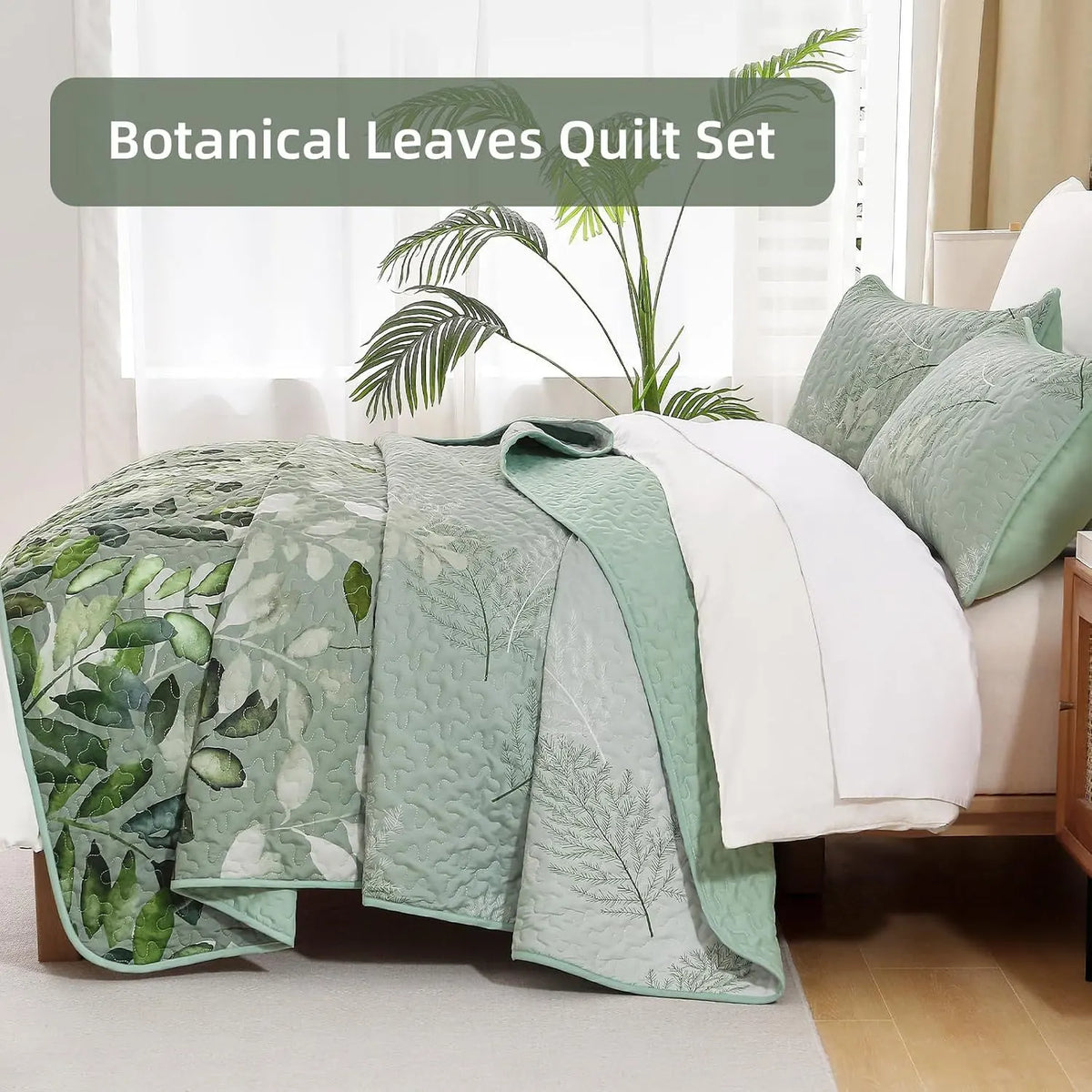Green Floral Elysian Bedspread Coverlet 3 Piece Set - Image 5