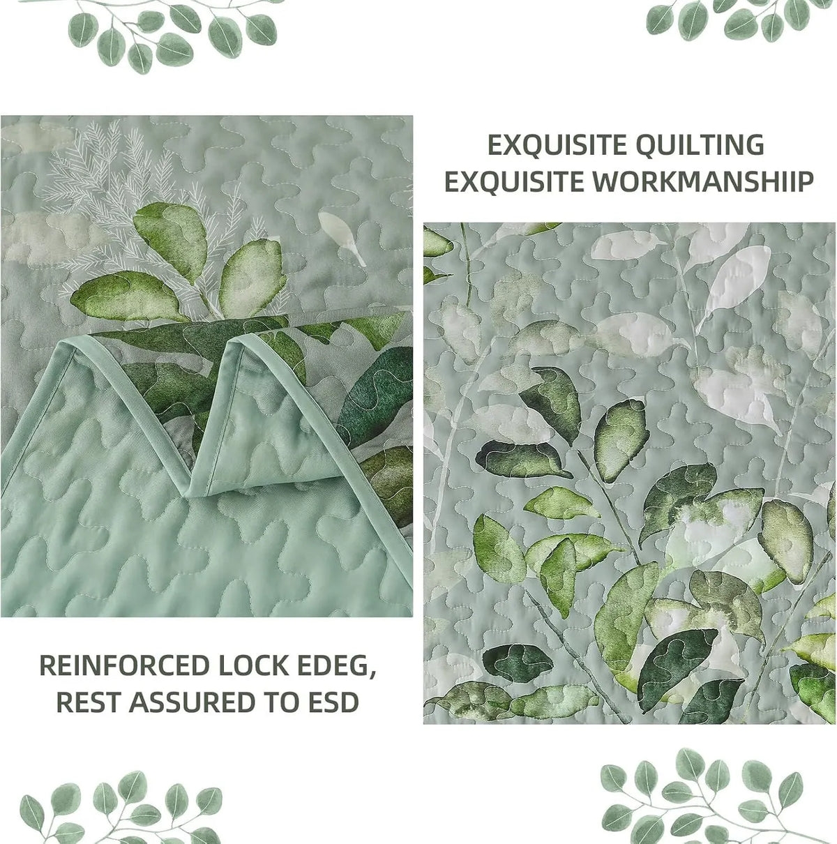 Green Floral Elysian Bedspread Coverlet 3 Piece Set - Image 6