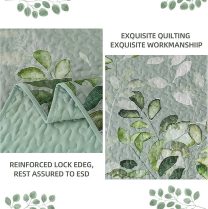 Green Floral Elysian Bedspread Coverlet 3 Piece Set - Image 6