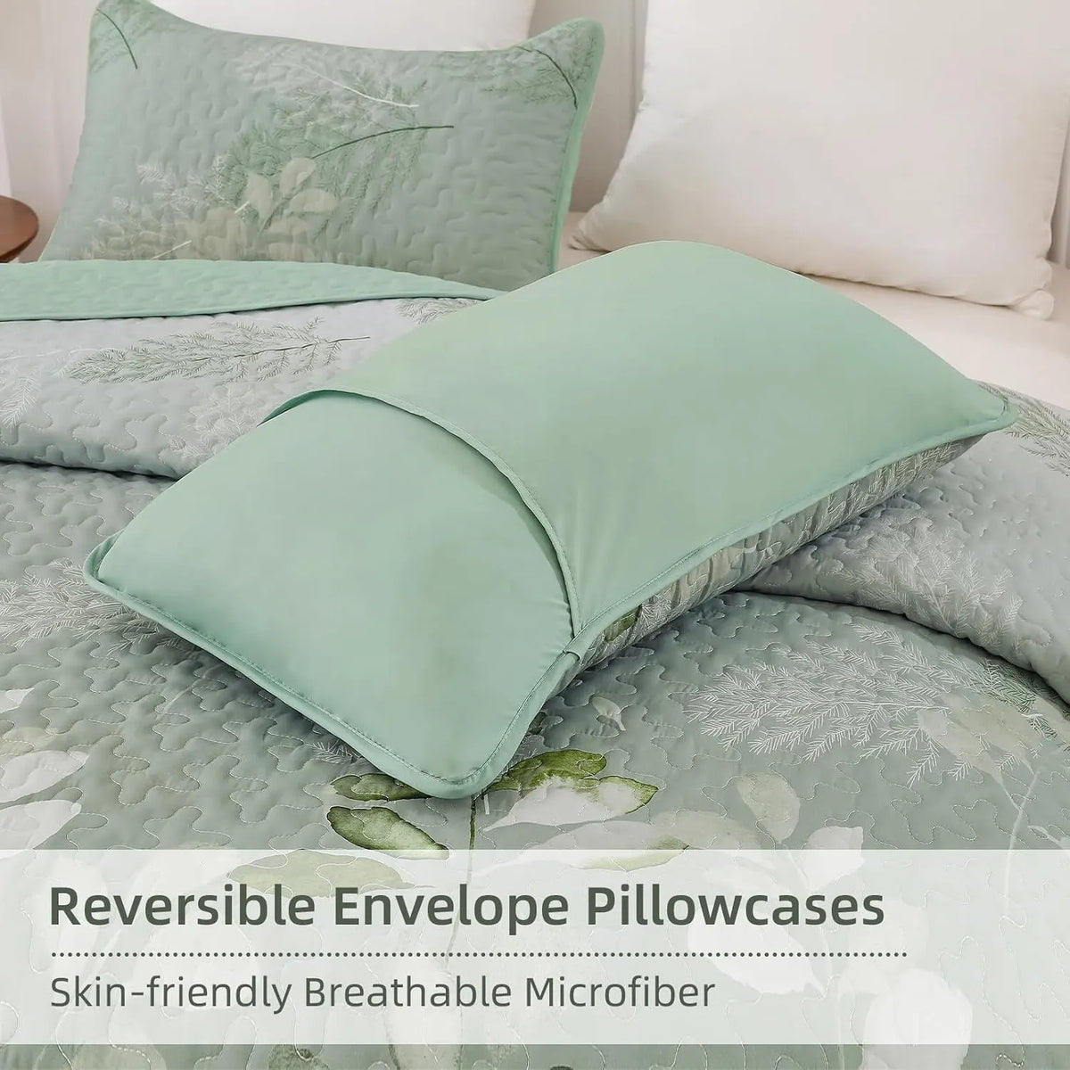 Green Floral Elysian Bedspread Coverlet 3 Piece Set - Image 7