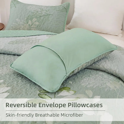 Green Floral Elysian Bedspread Coverlet 3 Piece Set - Image 7