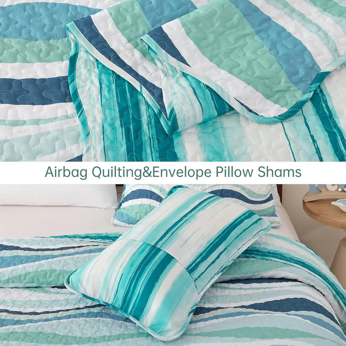Elegant Coastal Sea Wave Meadow Bedspread Coverlet 3 Piece Set - Image 7