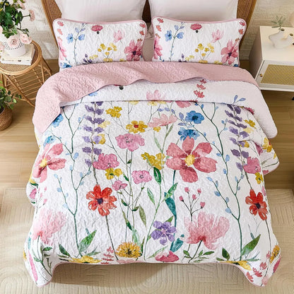Pink Floral Haven Bedspread Coverlet 3 Piece Set - Image 3