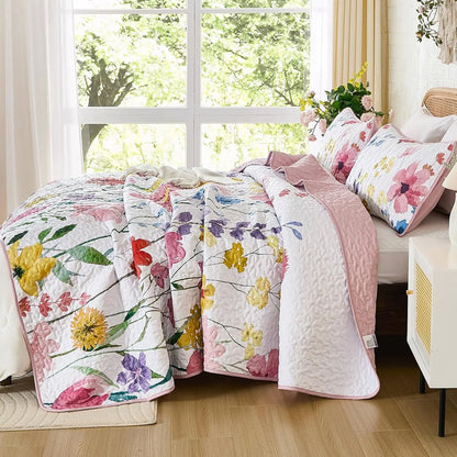 Pink Floral Haven Bedspread Coverlet 3 Piece Set - Image 4