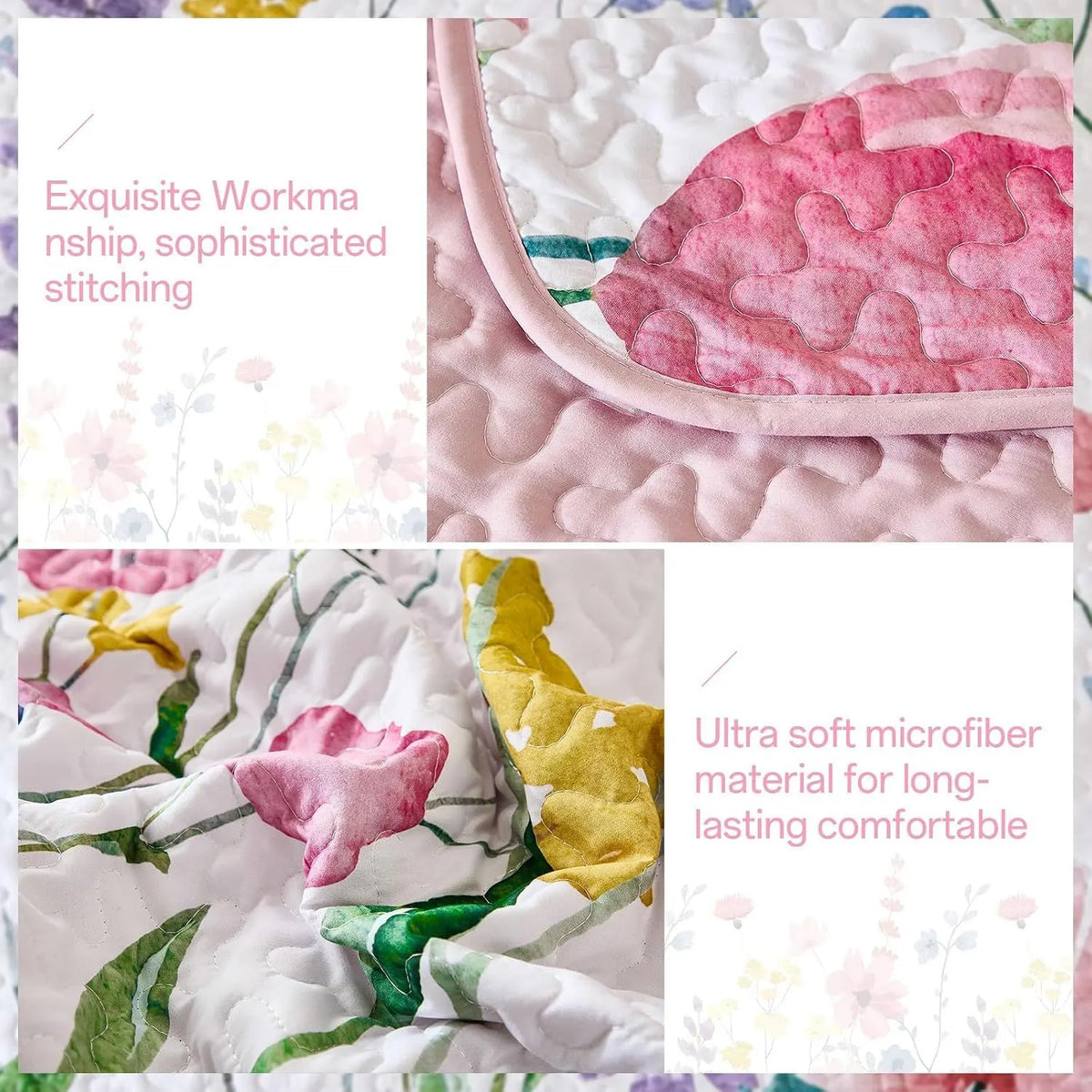 Pink Floral Haven Bedspread Coverlet 3 Piece Set - Image 5
