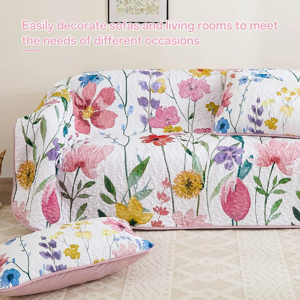 Pink Floral Haven Bedspread Coverlet 3 Piece Set - Image 6