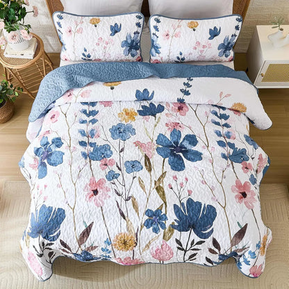 Blue Floral Serenity Bedspread Coverlet 3 Piece Set - Image 4