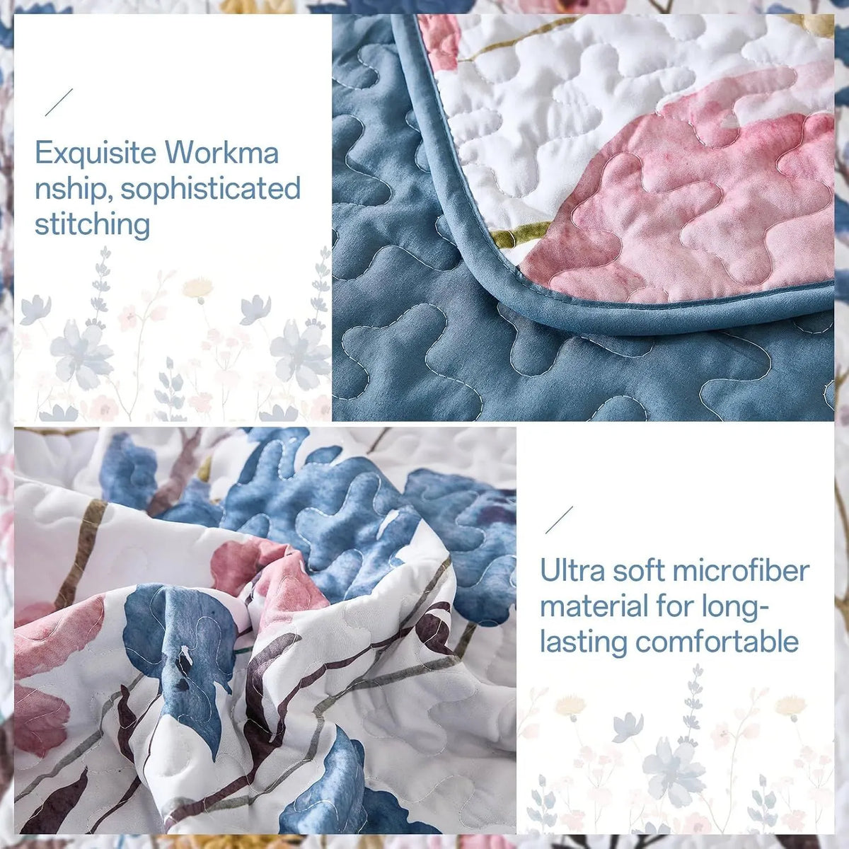 Blue Floral Serenity Bedspread Coverlet 3 Piece Set - Image 5