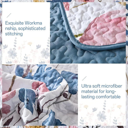 Blue Floral Serenity Bedspread Coverlet 3 Piece Set - Image 5