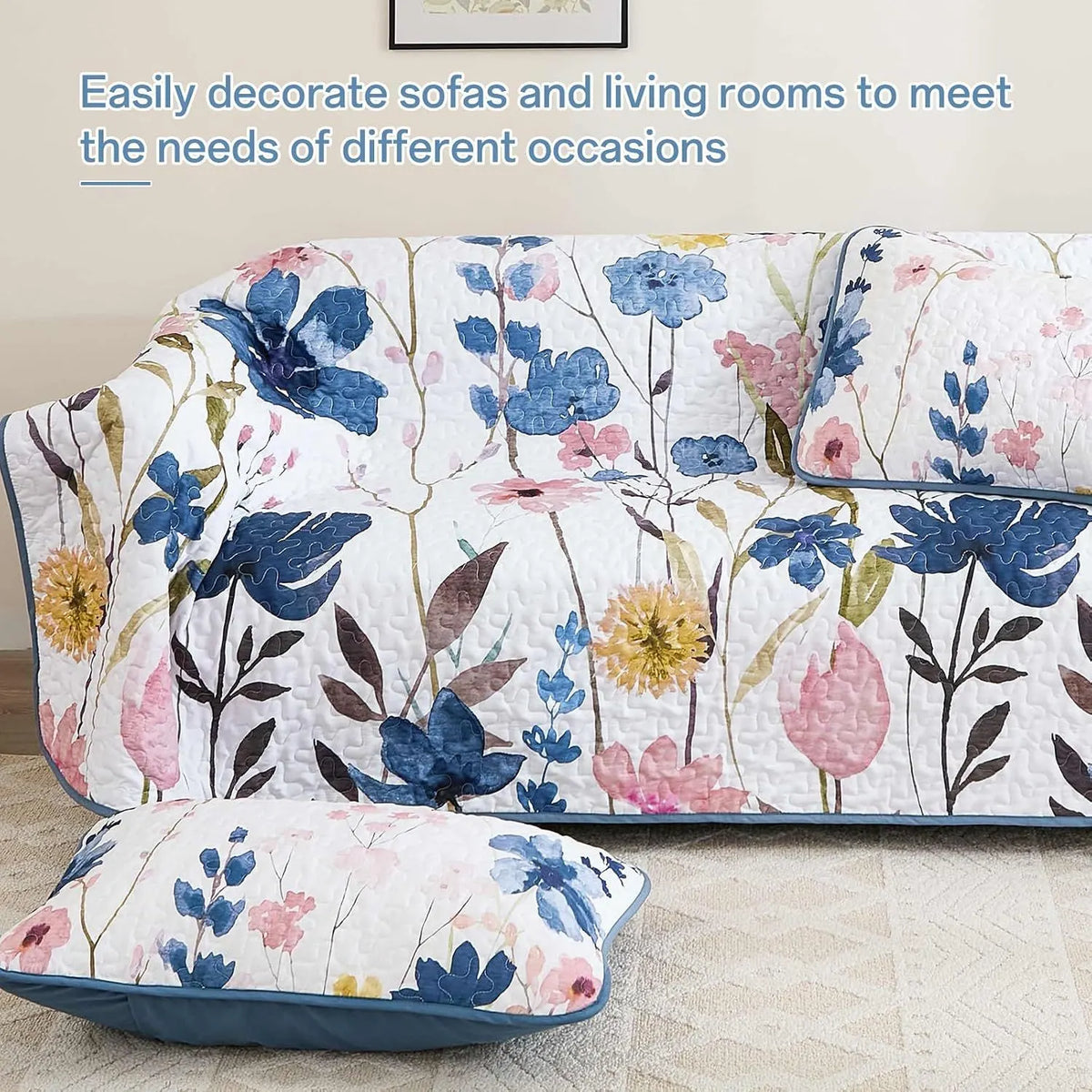 Blue Floral Serenity Bedspread Coverlet 3 Piece Set - Image 6