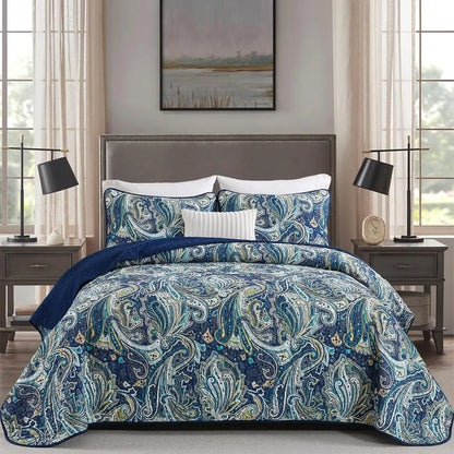 Navy Paisley Boho Dream Bedspread Coverlet 3 Piece Set