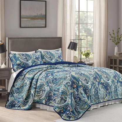 Navy Paisley Boho Dream Bedspread Coverlet 3 Piece Set - Image 2