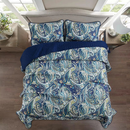 Navy Paisley Boho Dream Bedspread Coverlet 3 Piece Set - Image 3