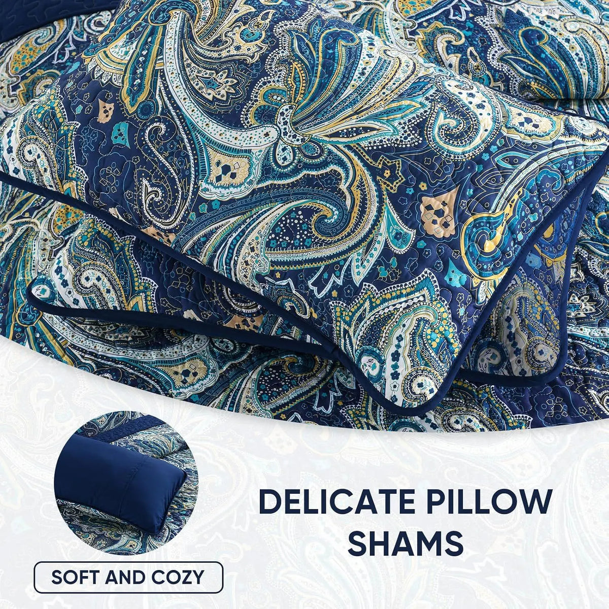 Navy Paisley Boho Dream Bedspread Coverlet 3 Piece Set - Image 5