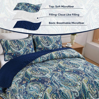 Navy Paisley Boho Dream Bedspread Coverlet 3 Piece Set - Image 7