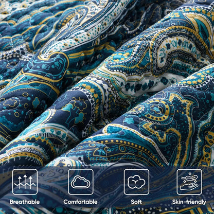 Navy Paisley Boho Dream Bedspread Coverlet 3 Piece Set - Image 8